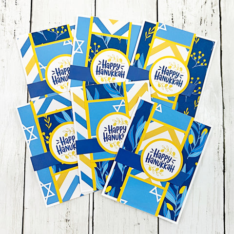 Happy Hanukkah Card Set of 6, Handmade Holiday Cards