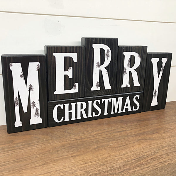 Black and White Reversible Christmas and  Winter Letter Block Set for Modern Farmhouse Shelf or Mantle Decor