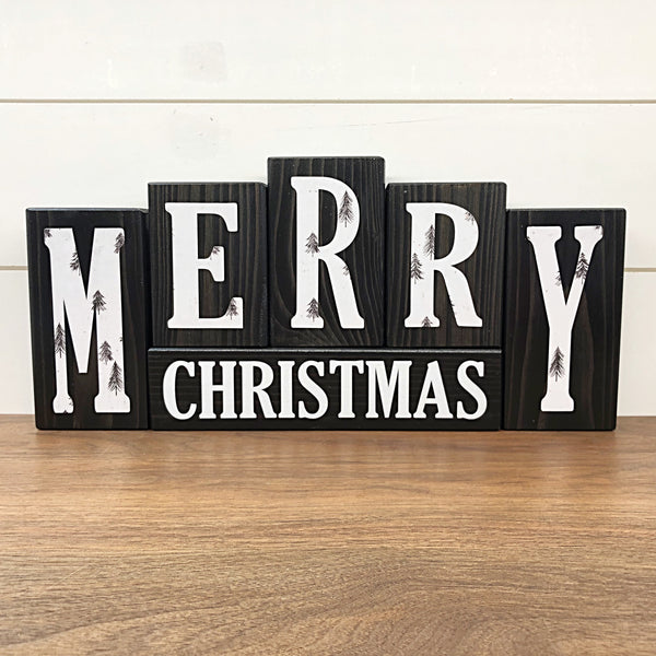 Black and White Reversible Christmas and  Winter Letter Block Set for Modern Farmhouse Shelf or Mantle Decor