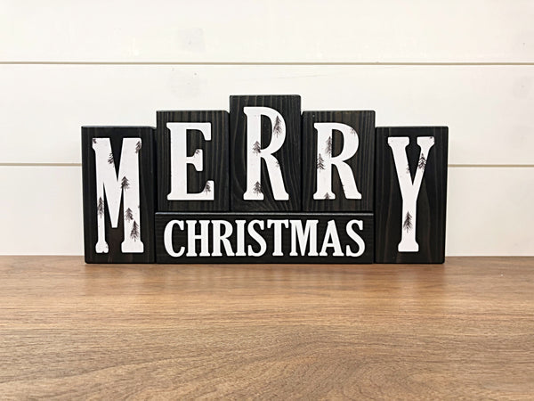 Black and White Reversible Christmas and  Winter Letter Block Set for Modern Farmhouse Shelf or Mantle Decor