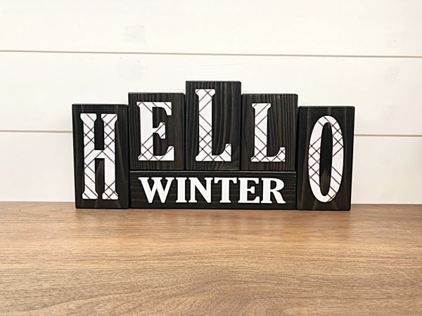 Black and White Reversible Christmas and  Winter Letter Block Set for Modern Farmhouse Shelf or Mantle Decor