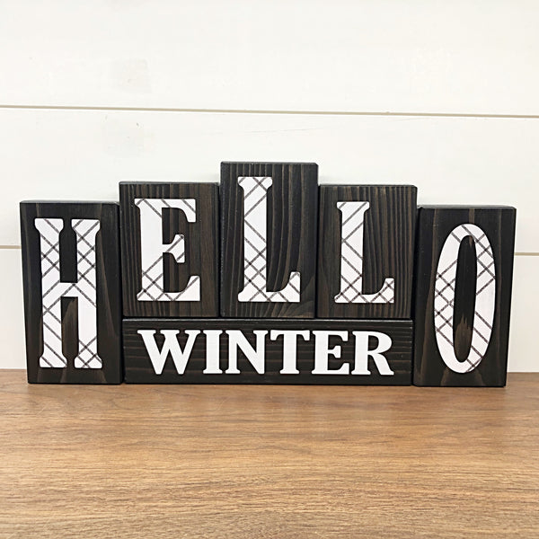 Black and White Reversible Christmas and  Winter Letter Block Set for Modern Farmhouse Shelf or Mantle Decor