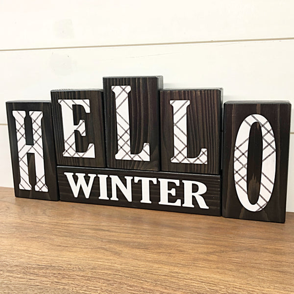Black and White Reversible Christmas and  Winter Letter Block Set for Modern Farmhouse Shelf or Mantle Decor
