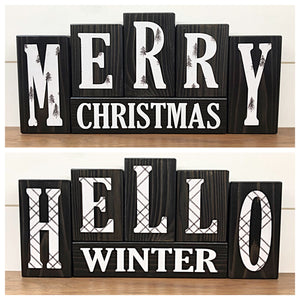Black and White Reversible Christmas and  Winter Letter Block Set for Modern Farmhouse Shelf or Mantle Decor