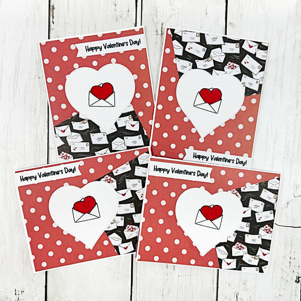 Happy Valentine's Day Cards, Set of 4 Handmade Greeting Cards