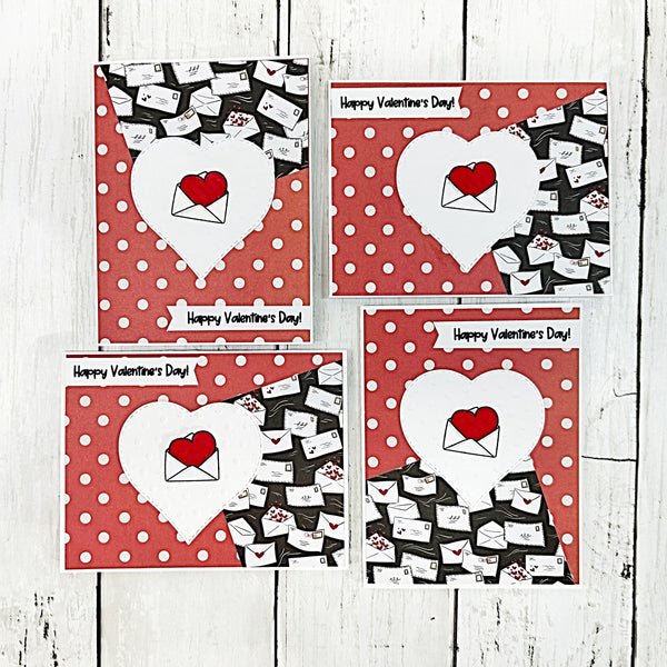Happy Valentine's Day Cards, Set of 4 Handmade Greeting Cards