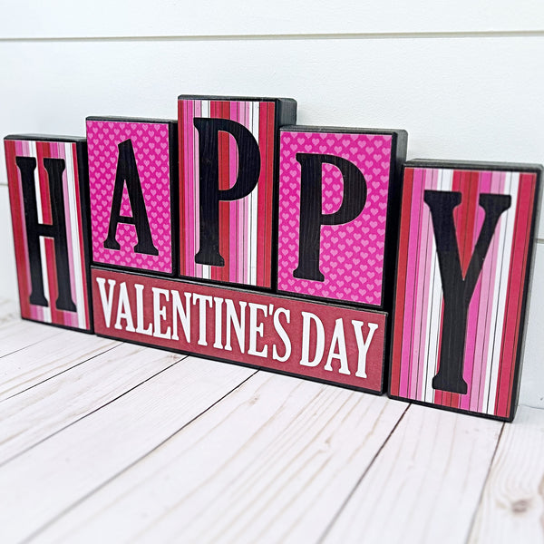 Happy Valentine's Day/St. Patrick's Day Reversible Wooden Letter Block Set, Double Sided Holiday Decor for Shelf, Mantle or Tabletop