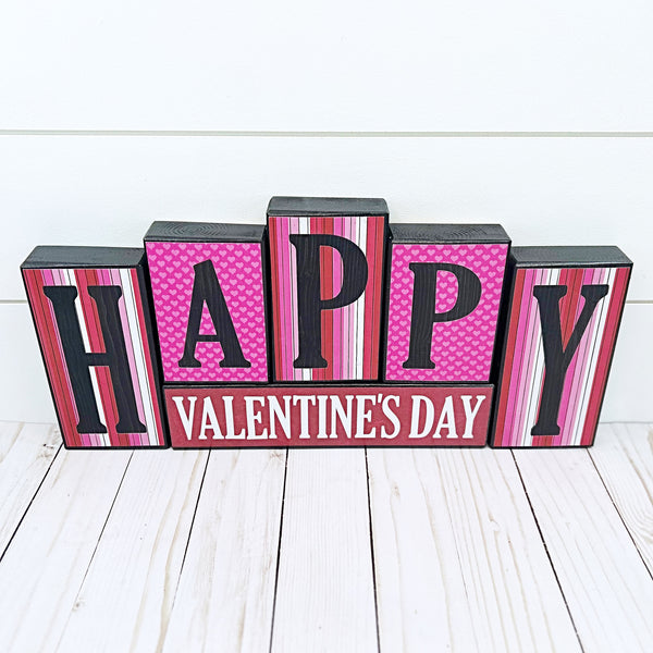 Happy Valentine's Day/St. Patrick's Day Reversible Wooden Letter Block Set, Double Sided Holiday Decor for Shelf, Mantle or Tabletop