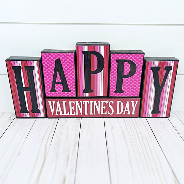 Happy Valentine's Day/St. Patrick's Day Reversible Wooden Letter Block Set, Double Sided Holiday Decor for Shelf, Mantle or Tabletop