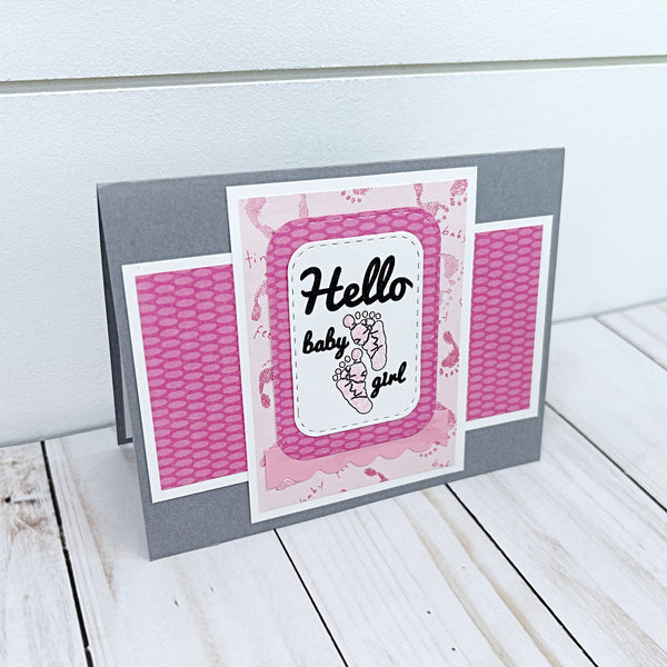 Hello Baby Girl Handmade Greeting Card, New Baby Congratulations