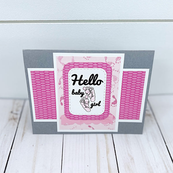 Hello Baby Girl Handmade Greeting Card, New Baby Congratulations