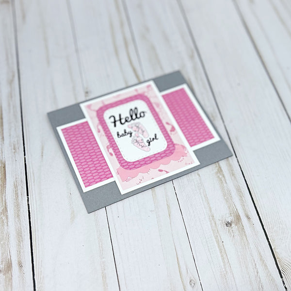 Hello Baby Girl Handmade Greeting Card, New Baby Congratulations