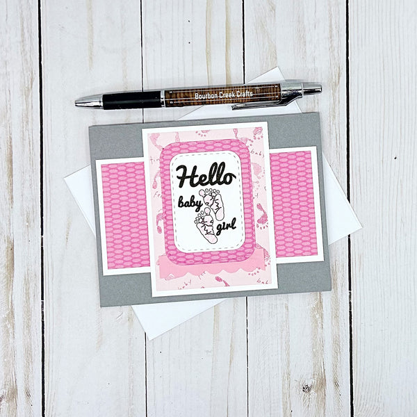 Hello Baby Girl Handmade Greeting Card, New Baby Congratulations