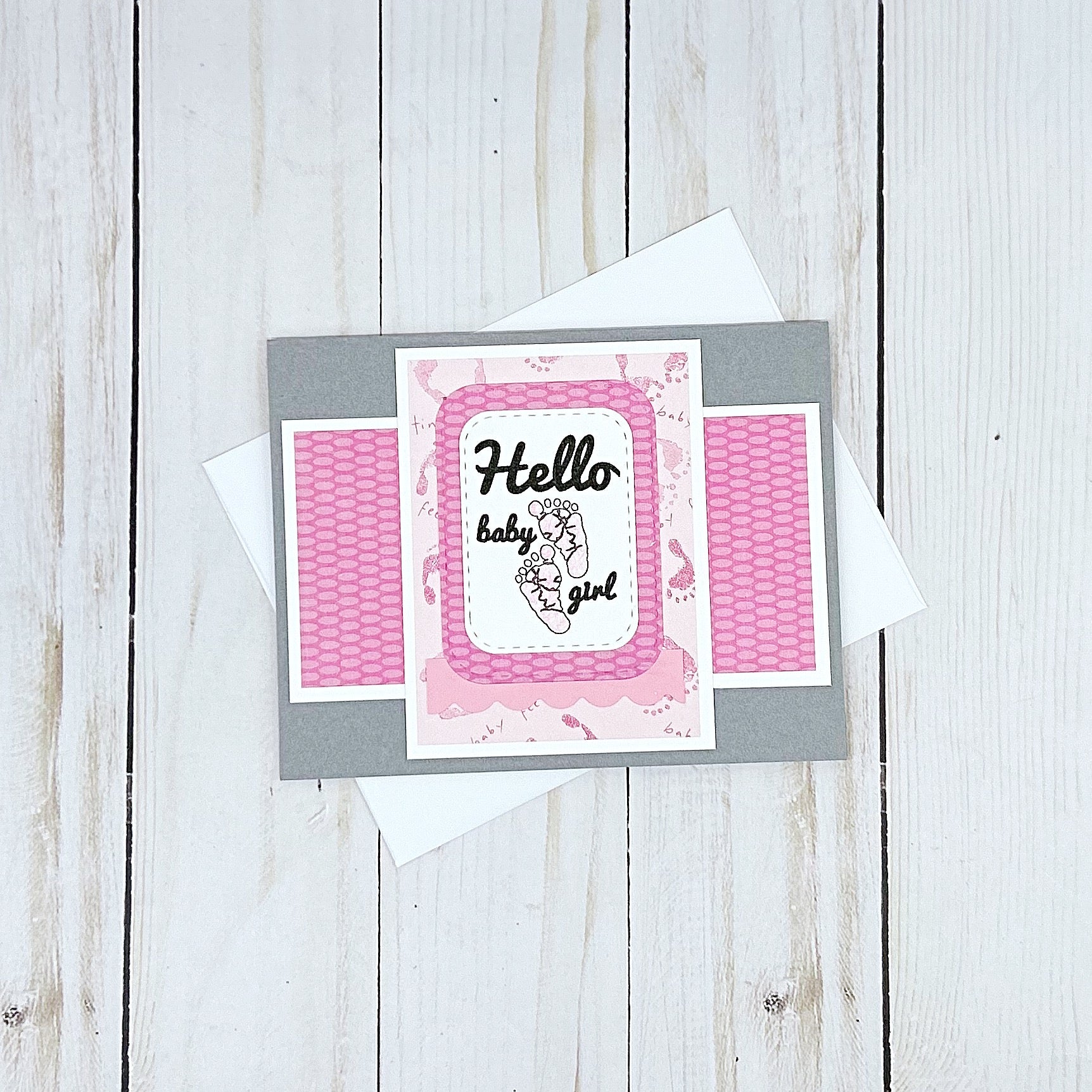 Hello Baby Girl Handmade Greeting Card, New Baby Congratulations