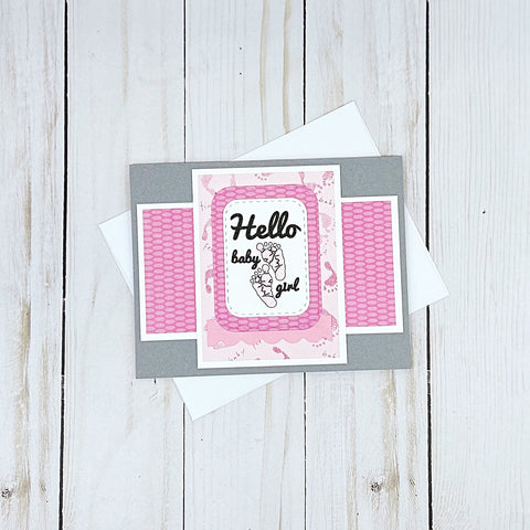 Hello Baby Girl Handmade Greeting Card, New Baby Congratulations
