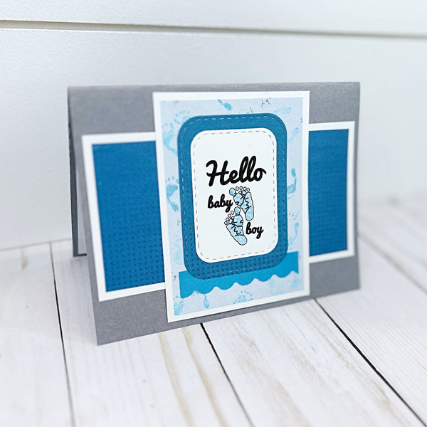 Hello Baby Boy Handmade Greeting Card, New Baby Congratulations