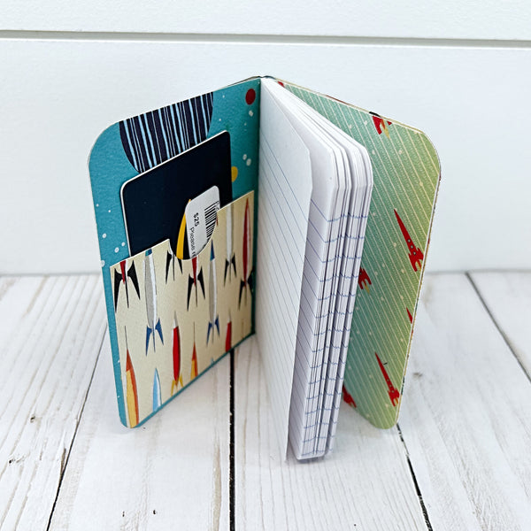 Space Themed Mini Composition Notebook with Pocket for Gift Card