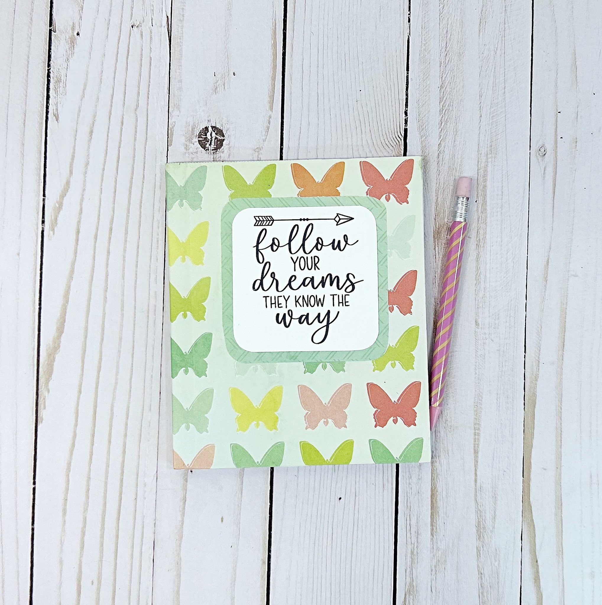 Inspirational Butterfly Notebook Set with Inside Pockets for Notes or Gift Cards