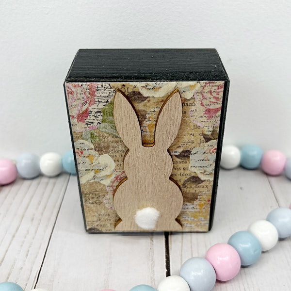 Small Pastel Bunny Block for Spring and Easter Tray, Shelf or Tabletop Decor