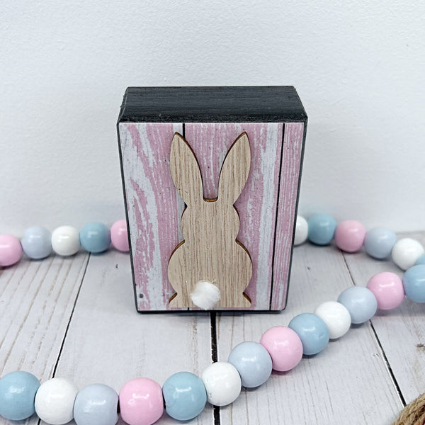 Small Pastel Bunny Block for Spring and Easter Tray, Shelf or Tabletop Decor