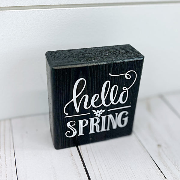 Reversible Easter and Spring Mini Wooden Block Sign, Farmhouse Decor for Shelf, Tabletop or Tiered Tray