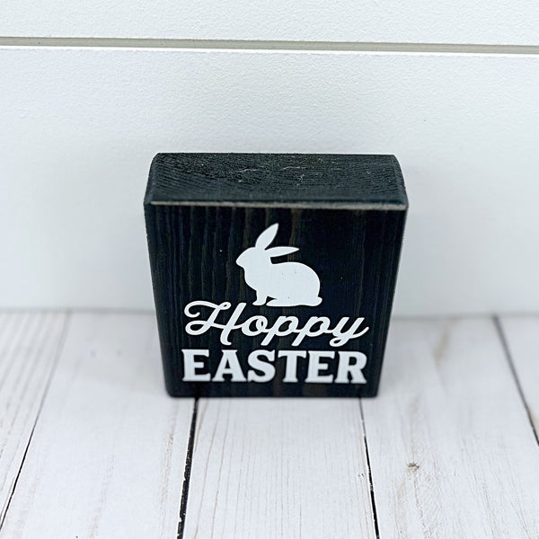 Reversible Easter and Spring Mini Wooden Block Sign, Farmhouse Decor for Shelf, Tabletop or Tiered Tray