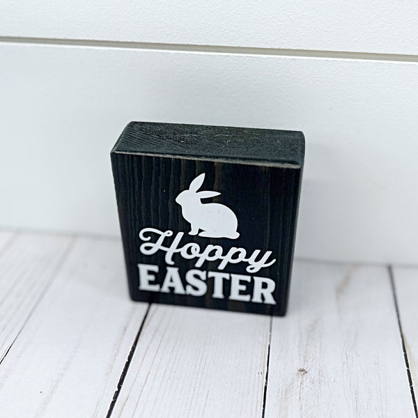 Reversible Easter and Spring Mini Wooden Block Sign, Farmhouse Decor for Shelf, Tabletop or Tiered Tray