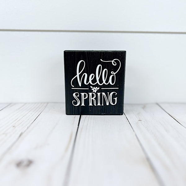 Reversible Easter and Spring Mini Wooden Block Sign, Farmhouse Decor for Shelf, Tabletop or Tiered Tray