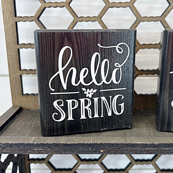 Reversible Easter and Spring Mini Wooden Block Sign, Farmhouse Decor for Shelf, Tabletop or Tiered Tray