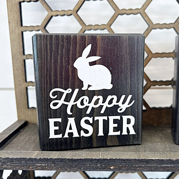 Reversible Easter and Spring Mini Wooden Block Sign, Farmhouse Decor for Shelf, Tabletop or Tiered Tray