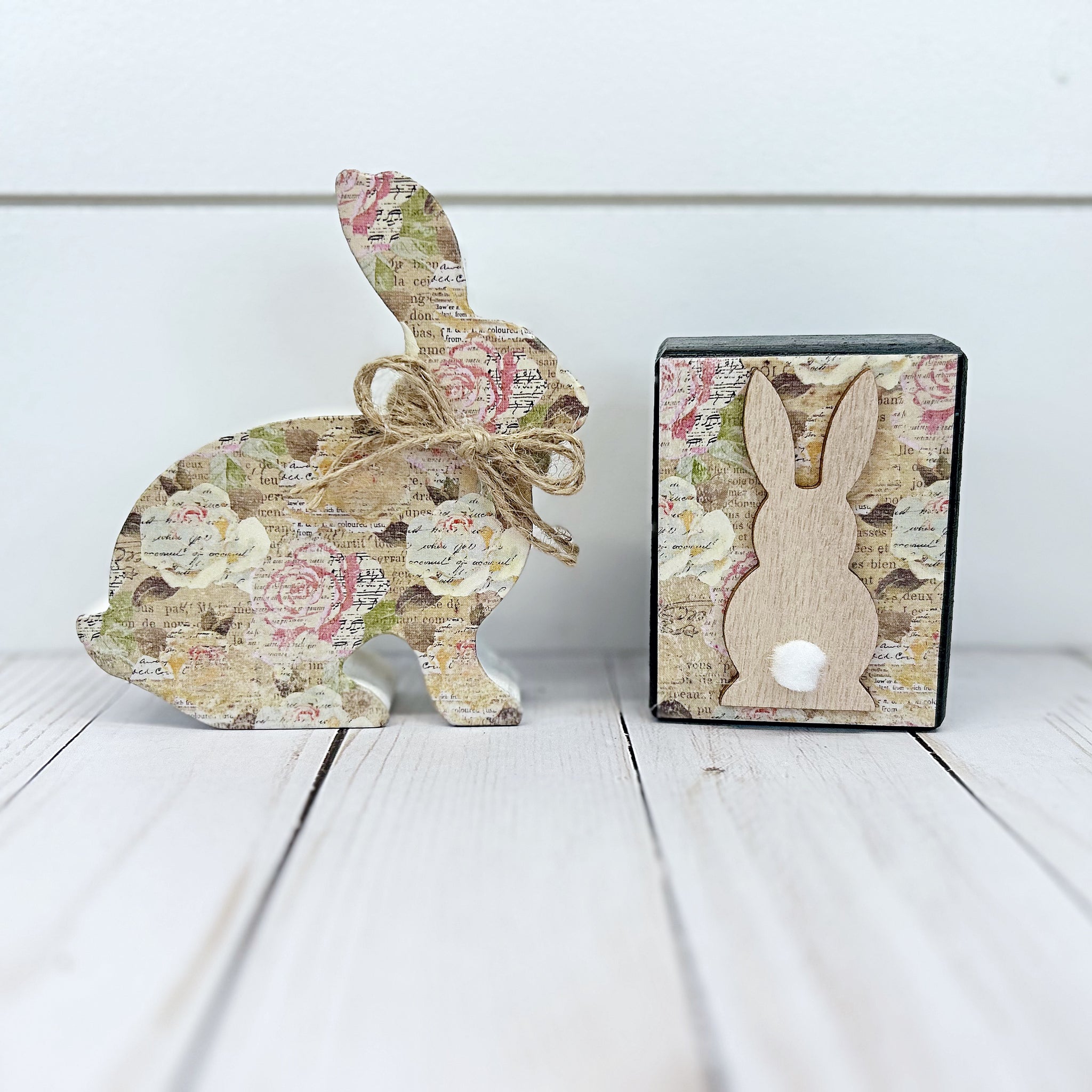 Pastel Floral Bunny Decor Set for Springtra Tiered Trays, Shelves, Tabletops