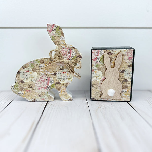 Pastel Floral Bunny Decor Set for Springtra Tiered Trays, Shelves, Tabletops