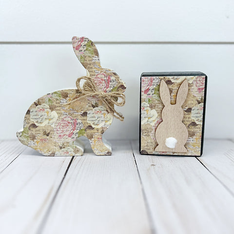 Pastel Floral Bunny Decor Set for Springtra Tiered Trays, Shelves, Tabletops