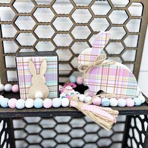 Pastel Bunny Decor Set for Spring Tiered Trays, Shelves or Tabletops