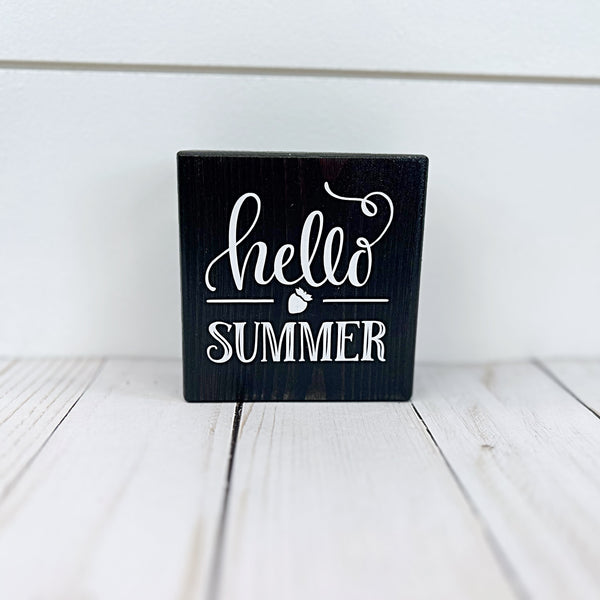 Reversible Summer and July 4th Mini Wooden Block Sign, Farmhouse Decor for Shelf, Tabletop or Tiered Tray