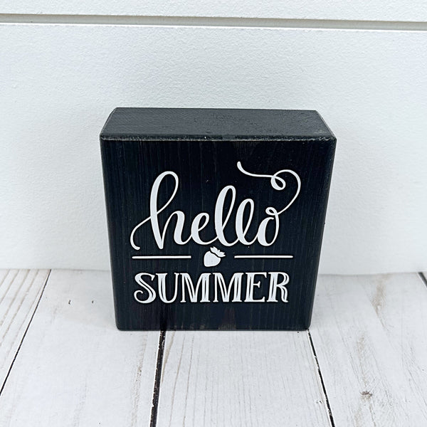 Reversible Summer and July 4th Mini Wooden Block Sign, Farmhouse Decor for Shelf, Tabletop or Tiered Tray