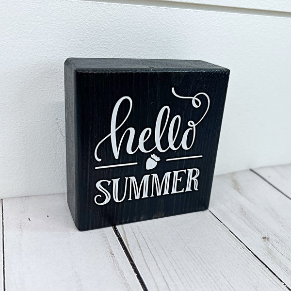 Reversible Summer and July 4th Mini Wooden Block Sign, Farmhouse Decor for Shelf, Tabletop or Tiered Tray