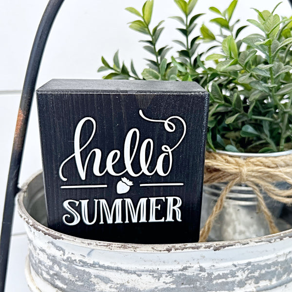 Reversible Summer and July 4th Mini Wooden Block Sign, Farmhouse Decor for Shelf, Tabletop or Tiered Tray