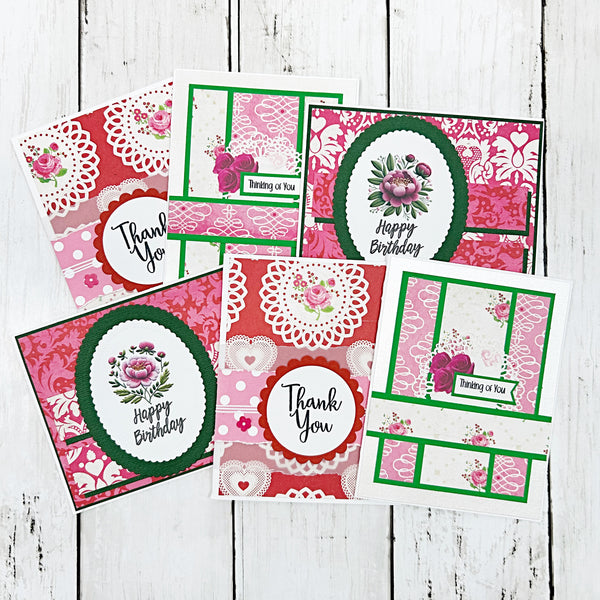 Shabby Chic Style Assorted Card Set of 6, Handmade Notecards