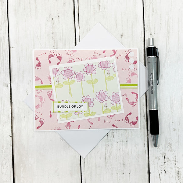 Baby Girl Handmade Card, Bundle of Joy New Baby Congratulations