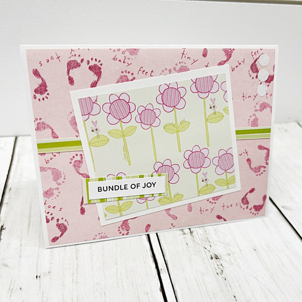 Baby Girl Handmade Card, Bundle of Joy New Baby Congratulations