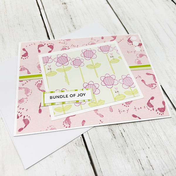 Baby Girl Handmade Card, Bundle of Joy New Baby Congratulations