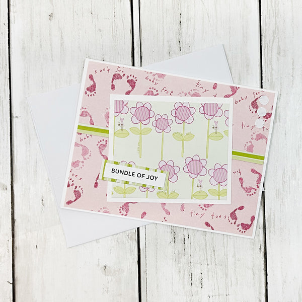 Baby Girl Handmade Card, Bundle of Joy New Baby Congratulations