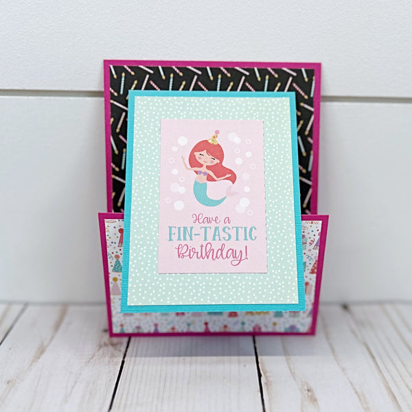 Cute Mermaid Card, Handmade Birthday Card for Girl with Gift Card or Money Pocket