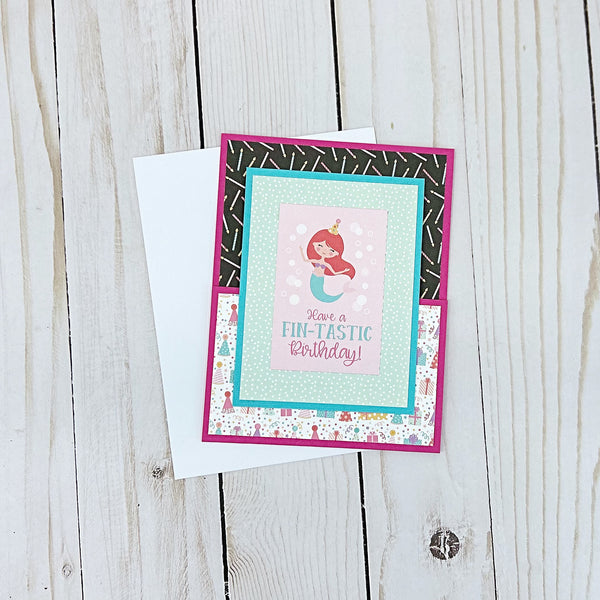 Cute Mermaid Card, Handmade Birthday Card for Girl with Gift Card or Money Pocket