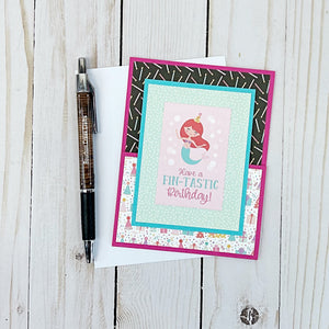 Cute Mermaid Card, Handmade Birthday Card for Girl with Gift Card or Money Pocket