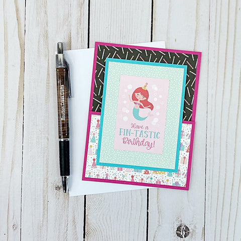 Cute Mermaid Card, Handmade Birthday Card for Girl with Gift Card or Money Pocket