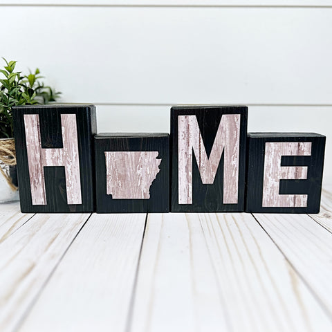Arkansas Home Rustic Wooden Letter Block Set for Shelf, Mantle Tabletop Decor