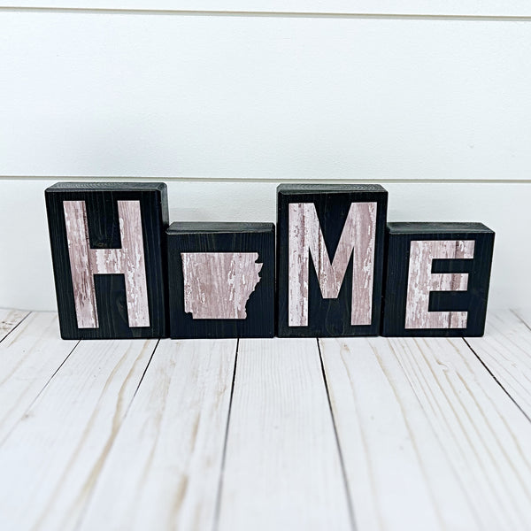 Arkansas Home Rustic Wooden Letter Block Set for Shelf, Mantle Tabletop Decor