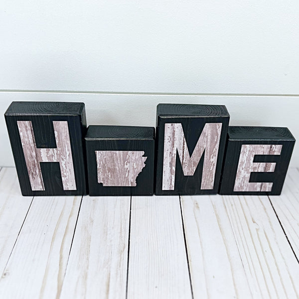 Arkansas Home Rustic Wooden Letter Block Set for Shelf, Mantle Tabletop Decor